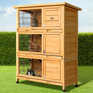 3-Tier Wooden Rabbit Hutch Cage w/ Ramps, Doors | i.Pet