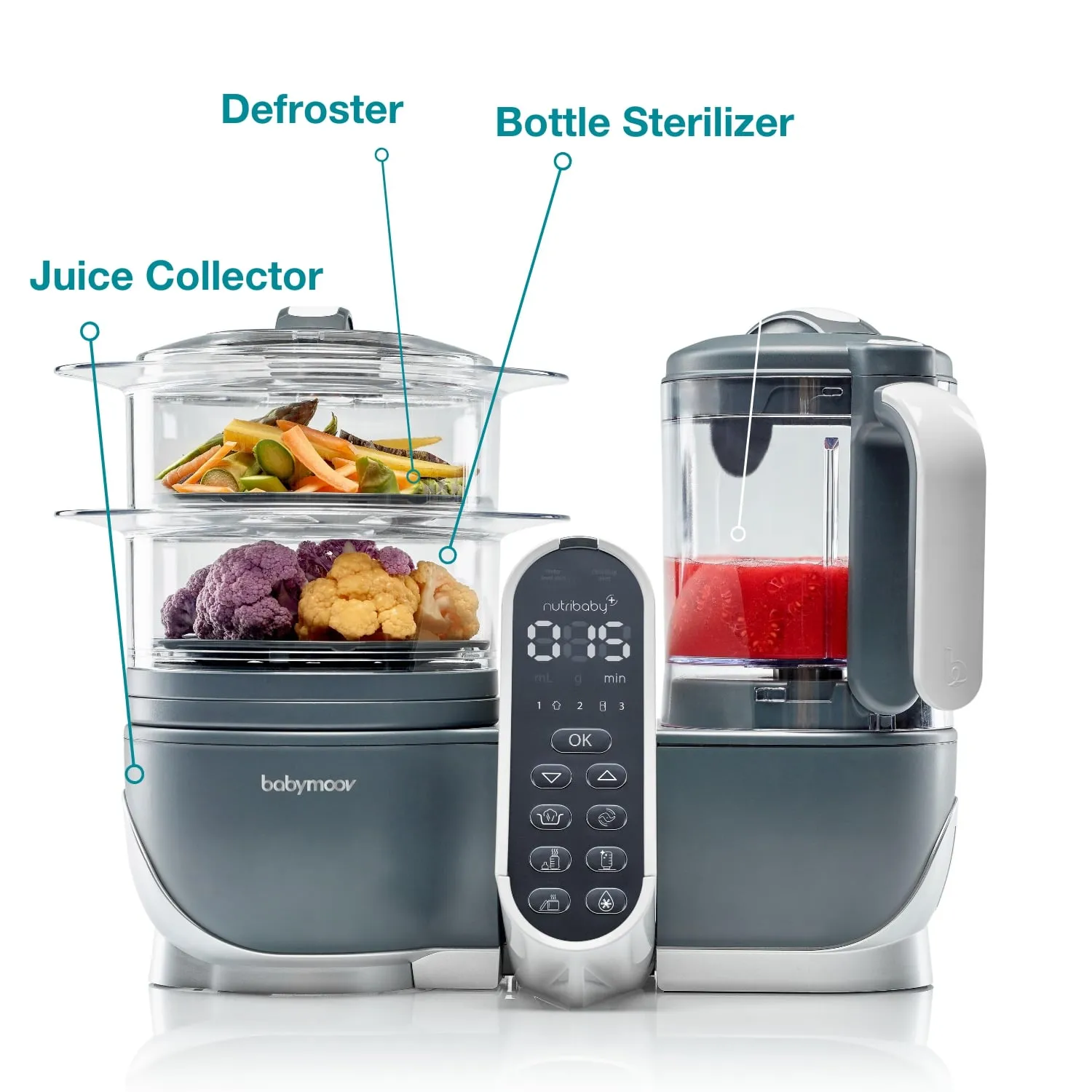 Babymoov Duo Meal Station 6 in 1 Food Processor with Steam Cooker