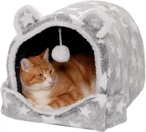 Cozy Cave-Bear Pet House - Silver Stars, Small
