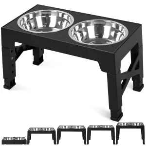 Elevated Dog Bowls with 2 Stainless Steel Dog Food Bowls, Raised Dog Bowl Adjusts to 5 Heights (3.15", 8.66", 9.84",11.02", 12.2") for Small Medium and Large Dogs