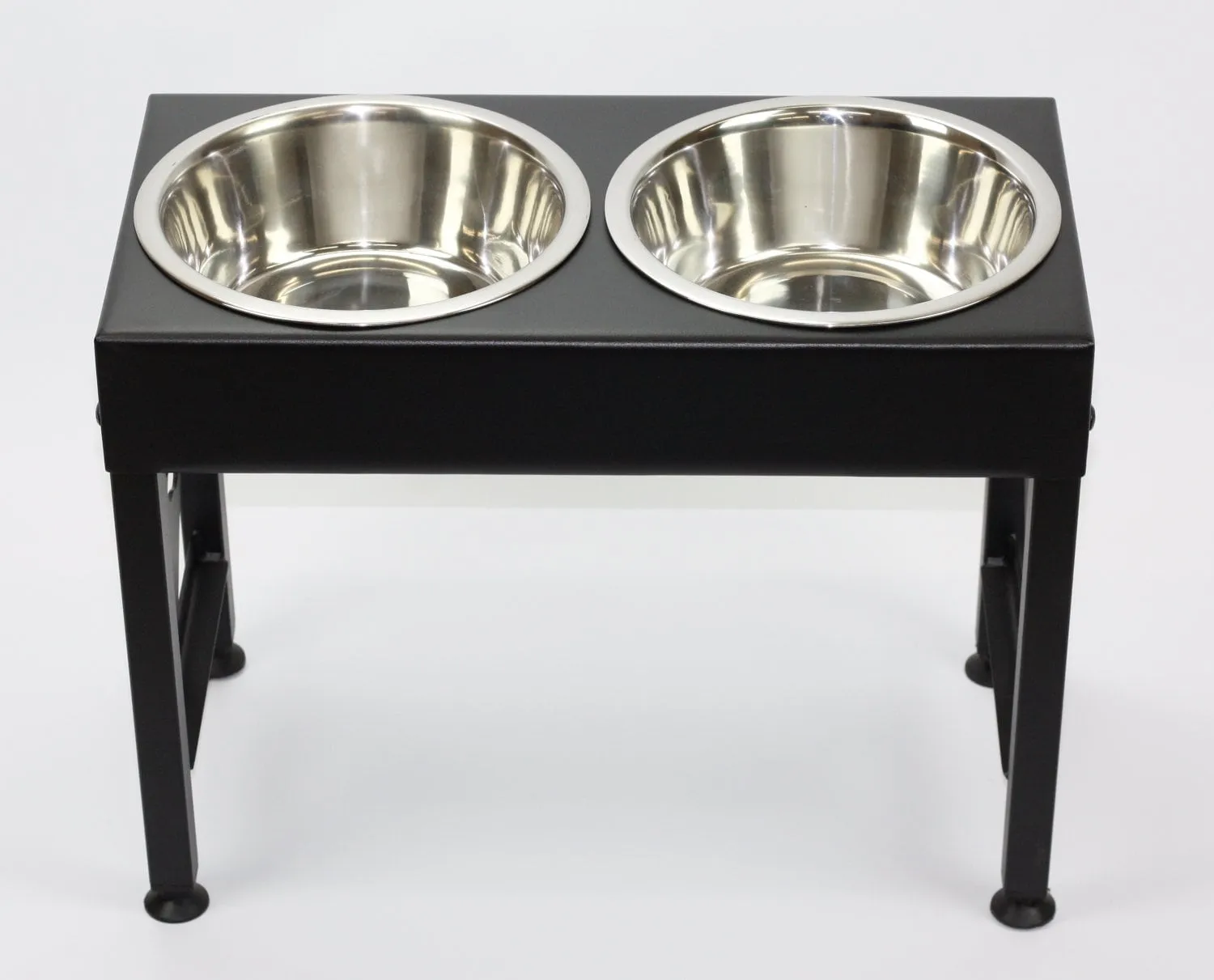 Elevated large breed double bowl dog feeder powdercoated steel paw prints on heart