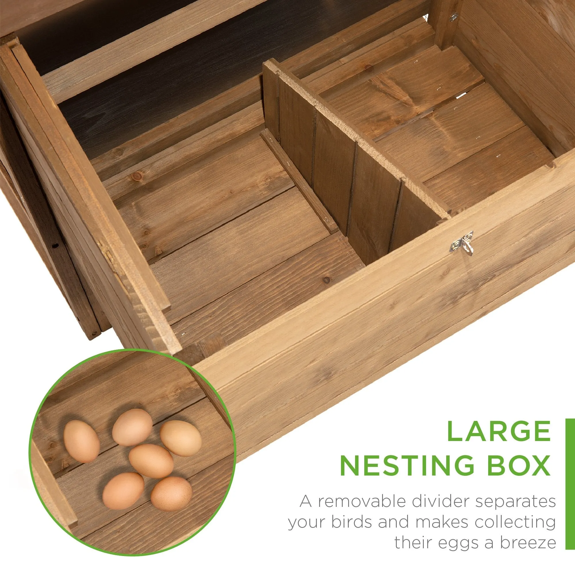 Mobile Wood Chicken Coop w/ Wheels, 2 Doors, Nest Box, UV Panel - 70in