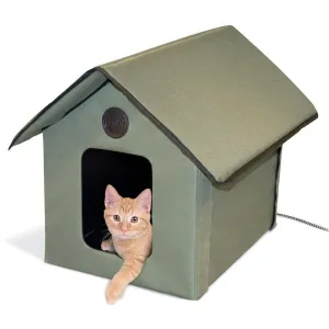Outdoor Water-Resistant Heated Cat House in Olive Green