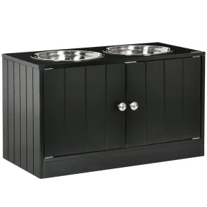 PawHut Raised Dog Bowls for Large Dogs Feeding Station w/ Stand, Storage - Black