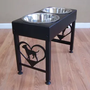 Pit Bull Terrier Elevated Dog Feeder Floor Stand  Bowl Holder Powder Coated Steel Metal Art Feeding Station