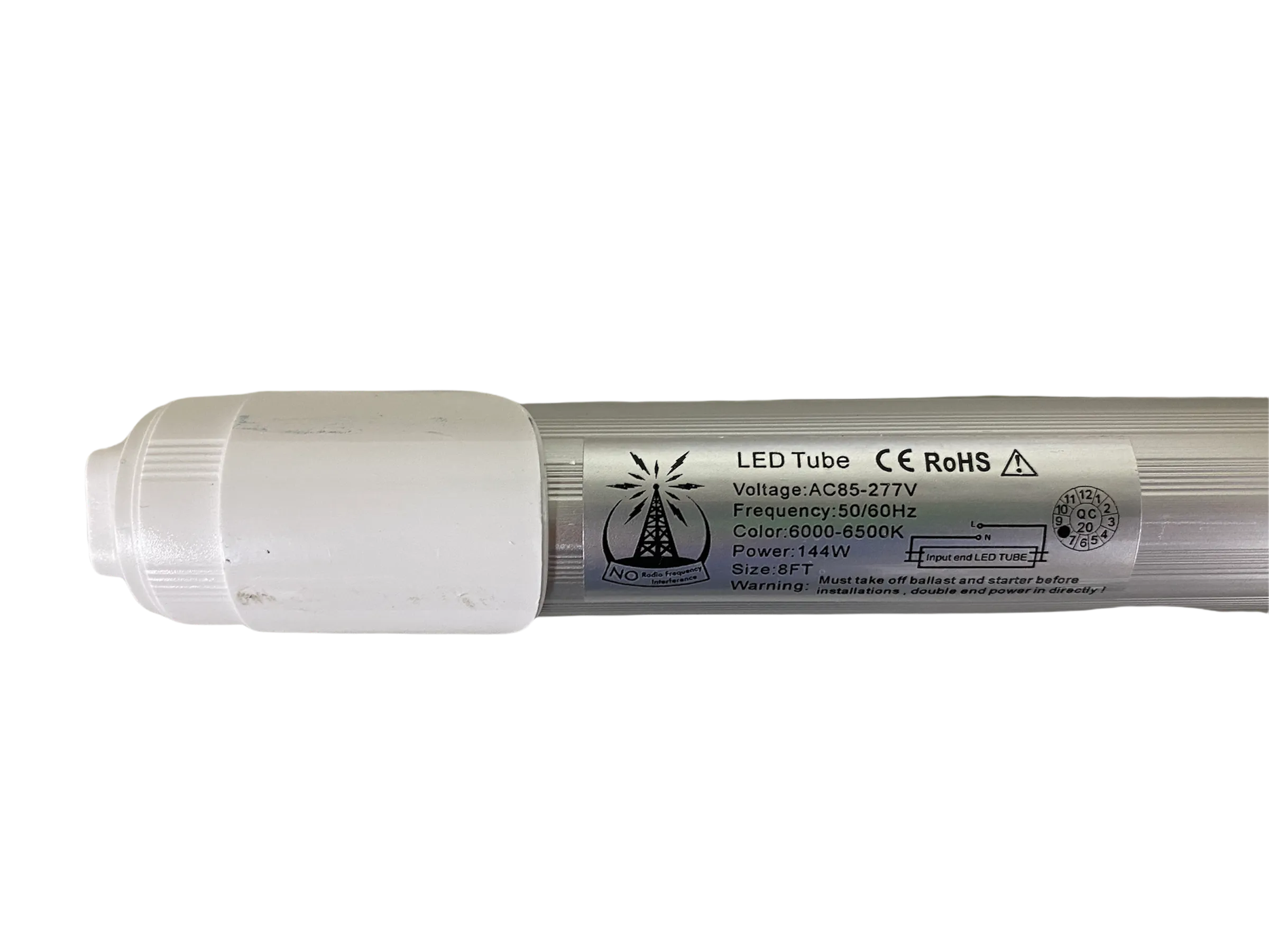 R17d Rotating Ends T8 LED 8ft 144w 21,888 Lumen CLEAR LENS (NO RF) Quad-Row V-Series