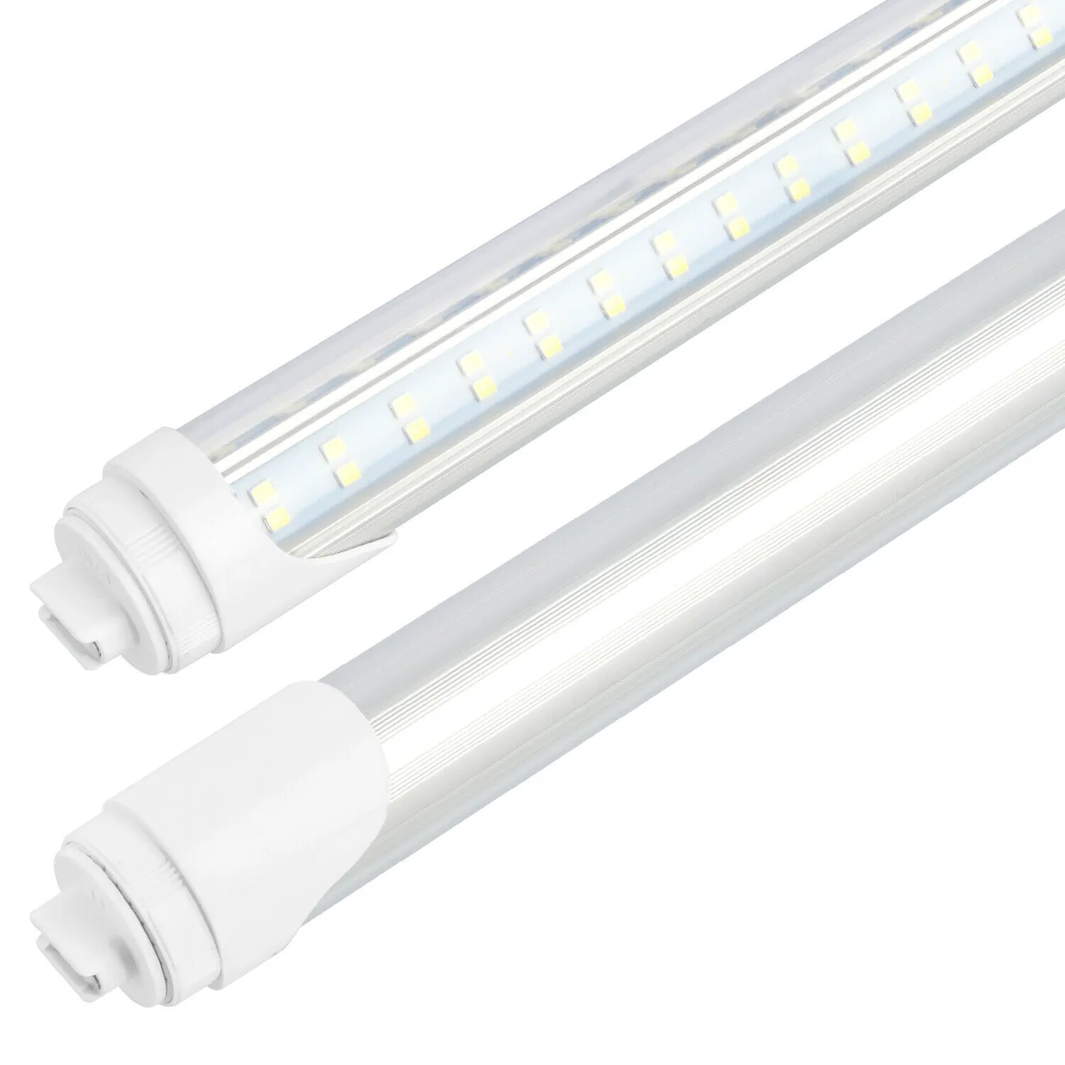 R17d Rotating Ends T8 LED 8ft 144w 21,888 Lumen CLEAR LENS (NO RF) Quad-Row V-Series