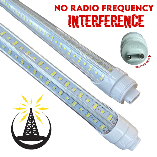 R17d Rotating Ends T8 LED 8ft 144w 21,888 Lumen CLEAR LENS (NO RF) Quad-Row V-Series