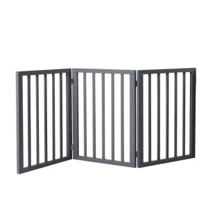 Retractable Barrier Wooden Pet Gate Dog Fence 3 Panel Grey