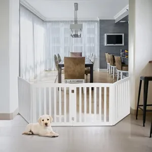 ZENY™ 24 Inch 4 Panels Pet Dog Gate, White Wooden Dog Door,Gate Foldable for House Doorway Stairs Indoor Wooden Fence